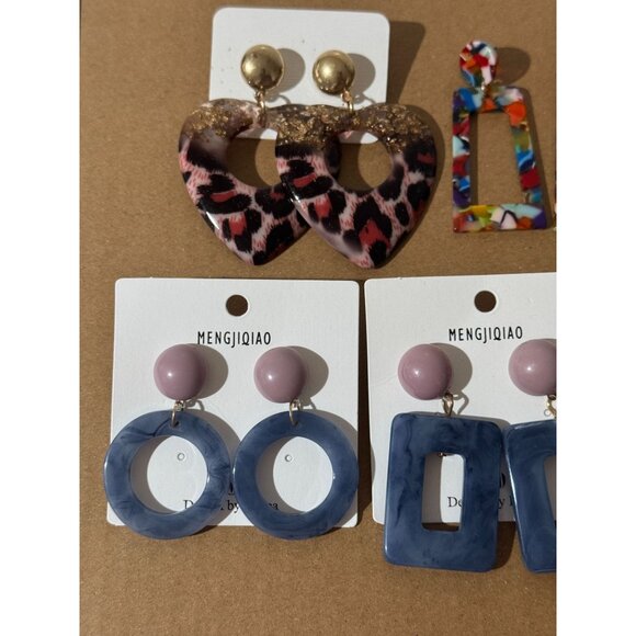 Beonon Trendy Acrylic Statement Earrings Set – Geometric & Colorful Drop Designs - Picture 3 of 6